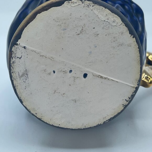 VTG Cobalt Blue Gold Accent Creamer Ripple Wavy Gift Decor 4" - Picture 6 of 9